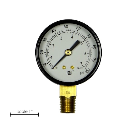 Bedford Precision Parts Bedford Precision Gauge, 1/4in NPT Btm Mnt, 0-100 PSI, 2in for Binks, Devilbiss, Graco 28-759